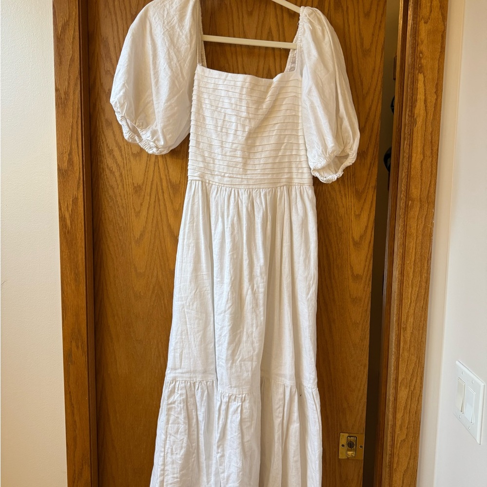 Abercrombie & Fitch Cream Midi Dress with Puff Sleeves